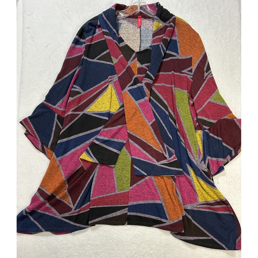 IC by Connie K Womens Size 1X Colorblock 3/4 Sleeve Pullover Blouse Top (S7)